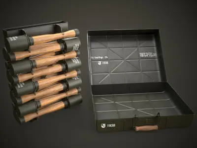 Game Ready Model 24 Stielhandgranate Stick Grenade with Case Low-poly 3D model