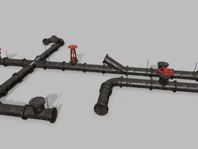 pipe set of pipes and valves Low-poly 3D model
