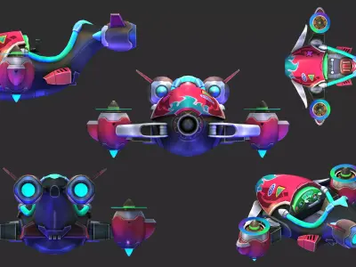 Stylized Low Poly Airplane Pack Hand-Painted 5 Variations Low-poly 3D model