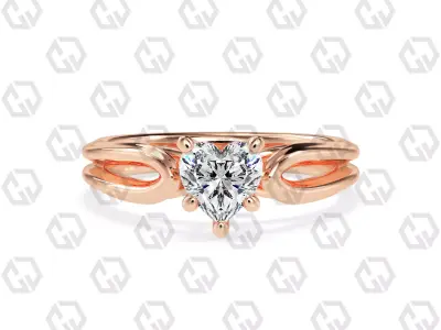 Ring 224 Heart shape split shank solitaire ring with Gems 3D print model