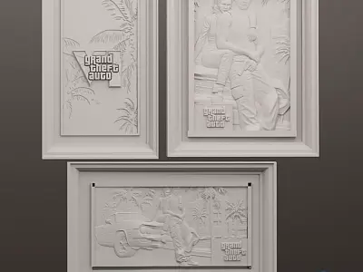 GTA VI relief triptych - STL file for 3D printing and CNC  3D print model