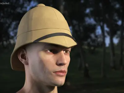 19th Century Military Pith Helmet Beige Brim Strap 3D model
