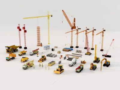 Construction Crane Heavy Machinery Asset Pack Low-poly 3D model