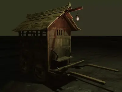 Medieval Horse Cage Cart  LP 3D model prisoner carriage Low-poly 3D model