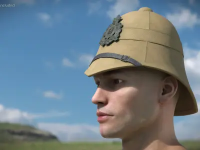 Used Victorian British Army Helmet Beige 24th Regiment Badge 3D model