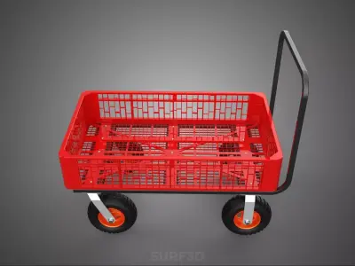 PUSH HAND CART HANDLE CRATE NET BASKET WAGON TROLLEY POLY TRAY 4 3D model