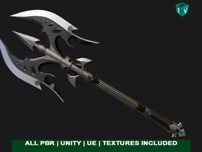 Battle Axe 01 Silver All PBR Unity UE Textures Included Low-poly 3D model