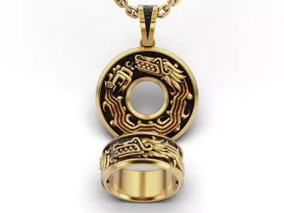 Aztec Quetzalcoatl Dragon Ring and Pendant 3D Model Pack