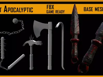 50 Post Apocalyptic Weapon Base mesh  Low-poly 3D model