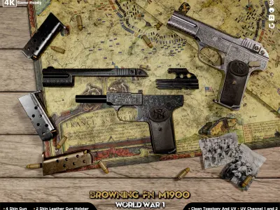 Browning FN M 1900 Colt World War  Low-poly 3D model