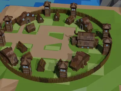 Low Poly Viking Town Low-poly 3D model