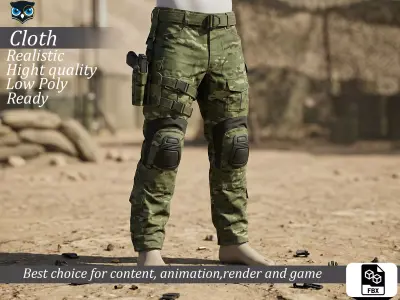 Modern Tactical Combat Pants MultiCam - Game Ready Low-poly 3D model