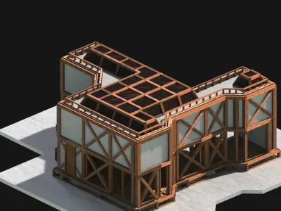 Medieval Low Poly Building Castle Wooden Village Stone House 34 Low-poly 3D model