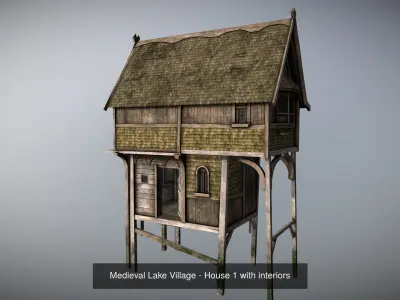Medieval lake village - 20 houses pack with interiors 3D Model Collection