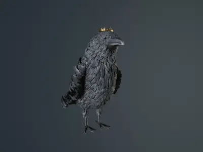 Raven three birds Low-poly 3D model