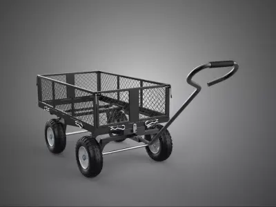 BLACK HEAVY DUTY MANUAL MESH CART UTILITY WAGON YARD TRANSPORT 4 3D model