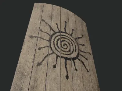 Slavic square wooden shield-painted black Sun symbol Low-poly 3D model