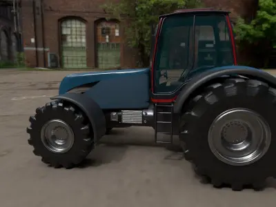 Tractor 3D model in desert Low-poly 3D model