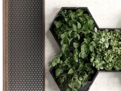 Vertical Wall Garden hanging plants on Hexagon Green set 99 3D model