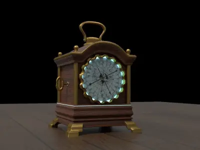 clock antique on wooden table Low-poly 3D model