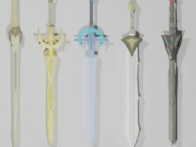 Simple fantasy swords Low-poly 3D model