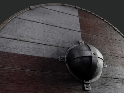 Slavic round wooden shield-painted red and white Low-poly 3D model