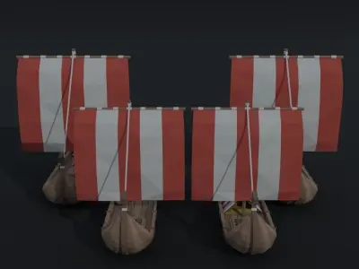 Cartoon ships drakar Polygonal Style Low-poly 3D model