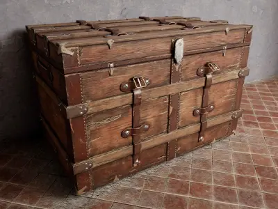 PBR Old Wooden Chest Low Poly Low-poly 3D model