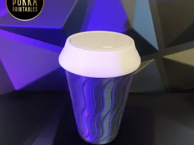Coffee Cup Mini Trash Bin with Screw On Flip Lid Car or Desktop 3D print model