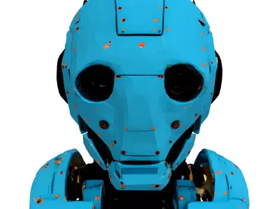 Blue SciFi Robot Head Low-poly 3D model