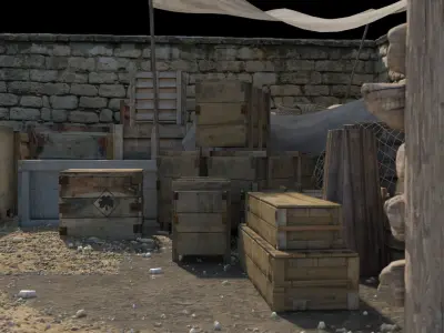 Realistic Wooden Box and Barrels 3D model