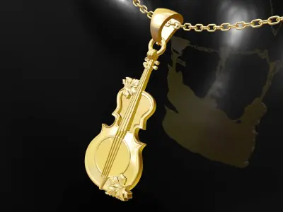 Violin pendant jewelry gold 3D print model