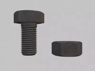 M6 Hex Bolts and Nuts with Rusty Iron Texture Fine Threads 3D model