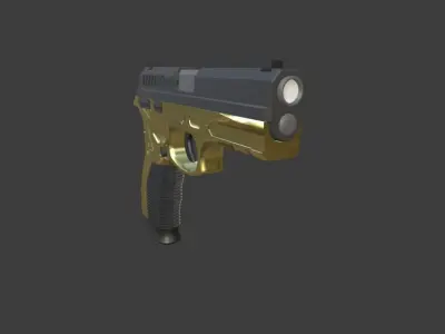 Gold Gun with easy animation 3D model