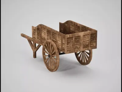 Medieval Wooden Cart  Game Ready 3D Asset Low-poly 3D model