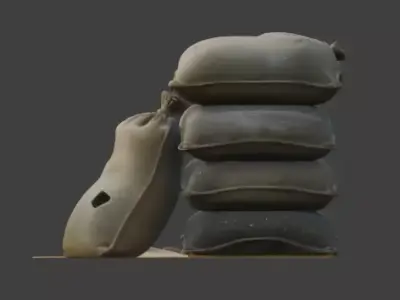 Combat Worn Fortification Sandbag Wall 3D Model Low-poly 3D model
