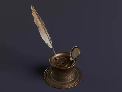 quill and inkwell set 3D model