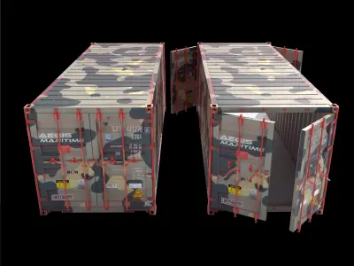 20ft Cargo Container Camo Low-poly 3D model