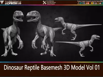 Dinosaur Reptile Basemesh 3D Model Vol 01 Low-poly 3D model
