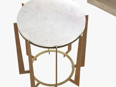 Leonard Regency Antique Brass Metal Drum White Quartz Side Table 3D model