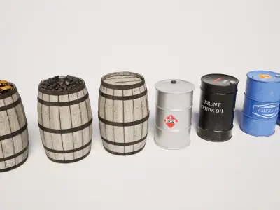  Industrial Barrel Props Pack Low-poly 3D model