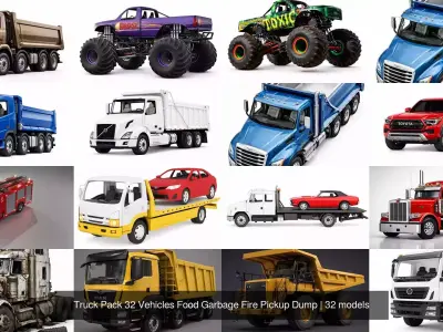 Truck Pack 32 Vehicles Food Garbage Fire Pickup Dump