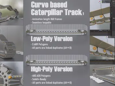 Curve based Caterpillar Track  Low-poly 3D model