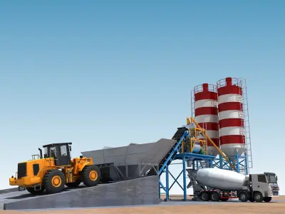 Cement mixing plant and mixer truck 3D model