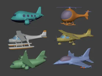 Cartoon Aircraft Pack --- Airplane - Plane - Helicopter - Cargo Low-poly 3D model