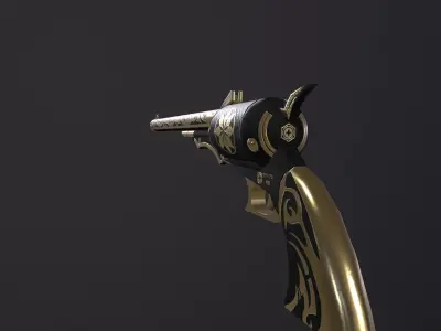 Low Poly Revolver Model gold and Low-poly 3D model