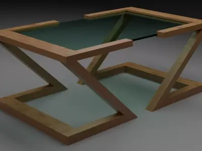 Low-Poly Modern Wooden Table with Glass Top-Table Design 02 Low-poly 3D model