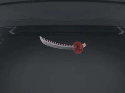 Katana samurai sword hanging from ceiling of car Low-poly 3D model