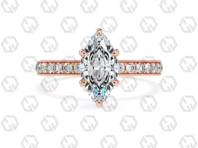 Ring 165 Marquise Shape milgrain pave set ring with Gems 3D print model