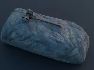 Low Poly Fantasy War Hammer on rock  Low-poly 3D model